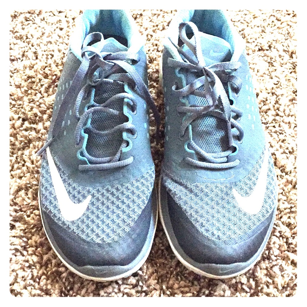 Grey and blue nikes